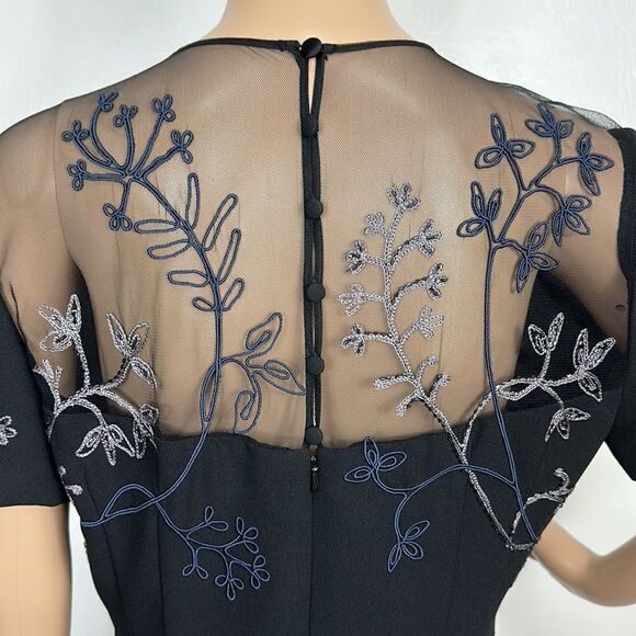 Maggy London Black Embroidered Short Sleeve Sheath Dress Size 8 - Picture 4 of 8